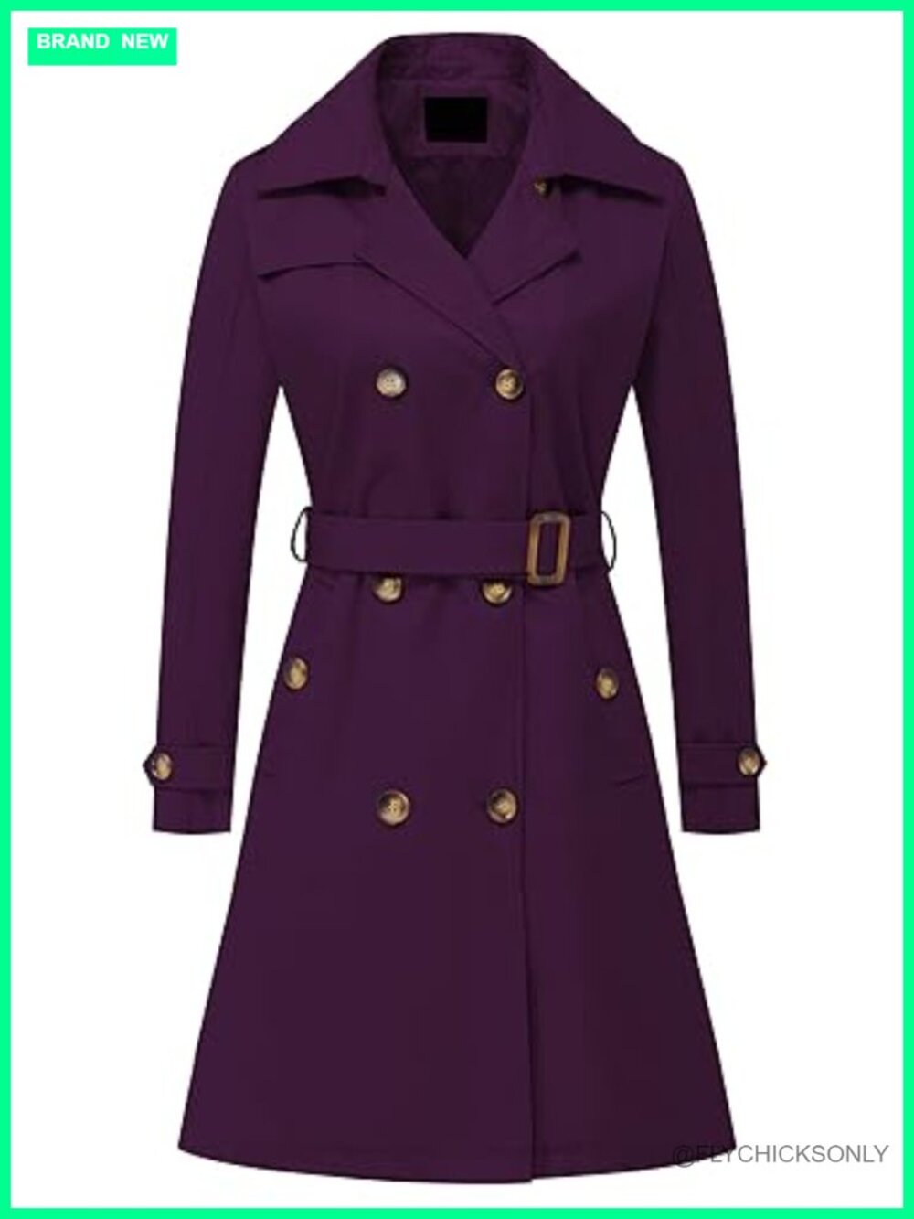 Women's Double Breasted Belted Trench Coat Mid-Length Overcoat with Detachable